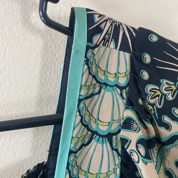 Nanette Lepore Silk Short Mini Dress Black Green SeaShell Ocean Print Theme - Picture 4 of 7